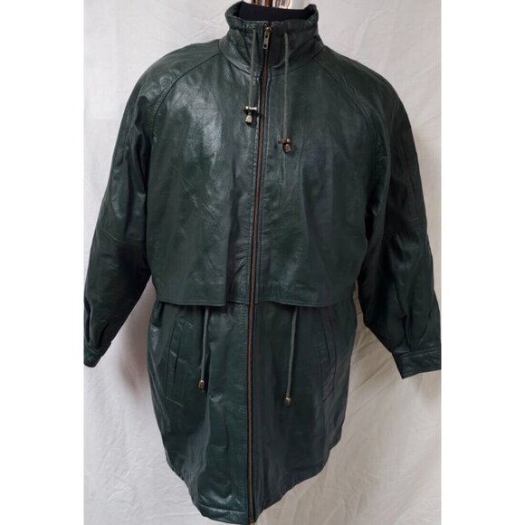 Jacqueline Ferrar JC Penny Large Green Quilt Lined Zip Leather Anorak Coat NWT - Picture 1 of 16
